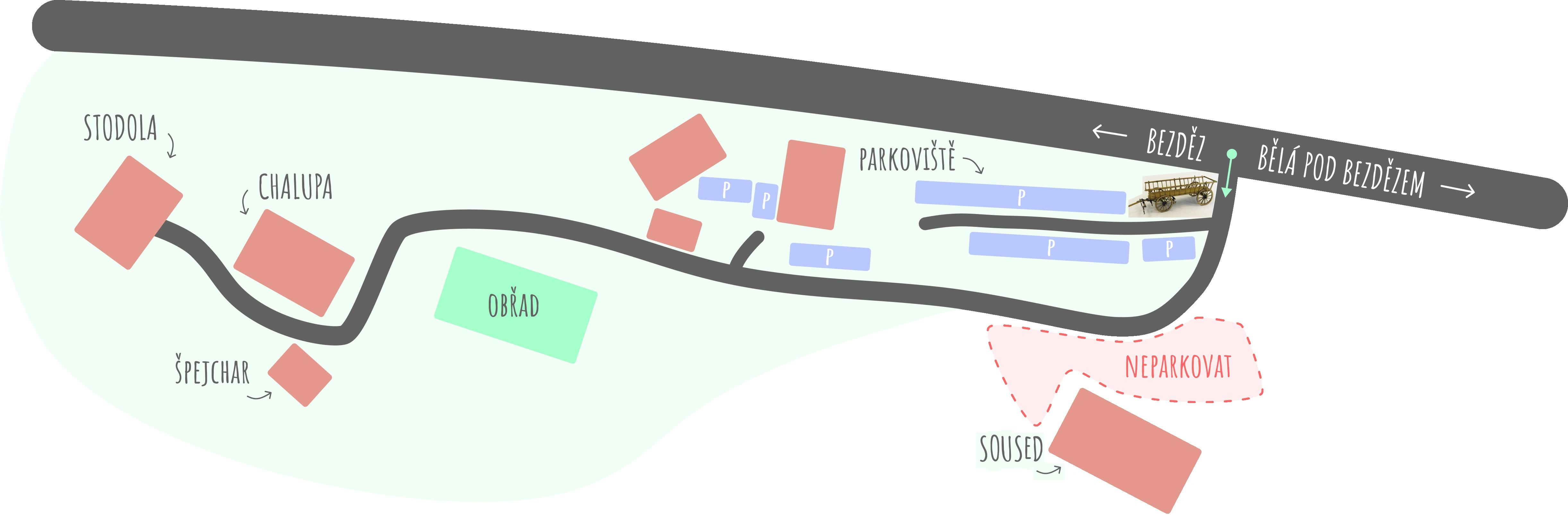 Mapa příjezdu a parkování